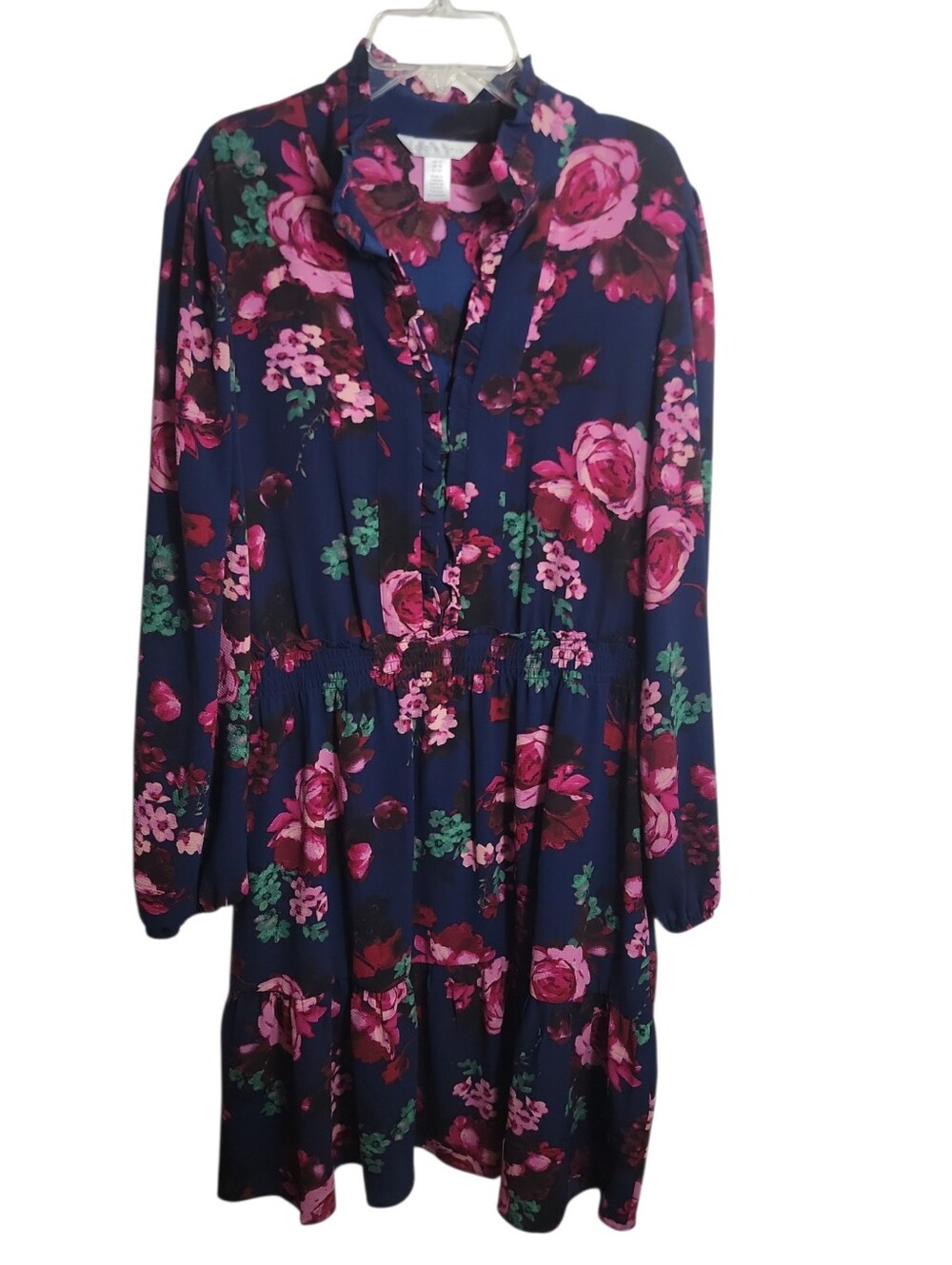 London Times floral tiered ruffle v neck long sleeve dress women's plus size 14